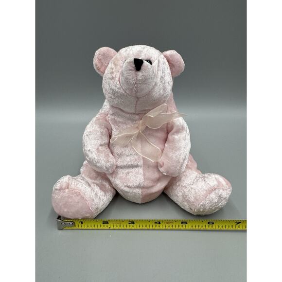 Vintage Pink Beanbag Teddy Bear w/Pink Bow Plush 6.5” Stuffed Animal - Picture 3 of 7